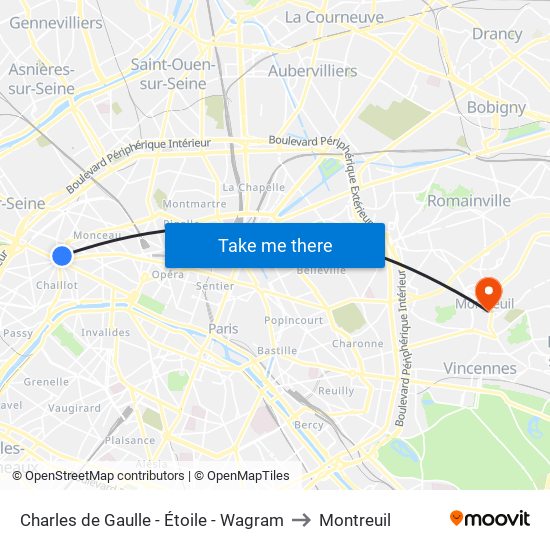 Charles de Gaulle - Étoile - Wagram to Montreuil map