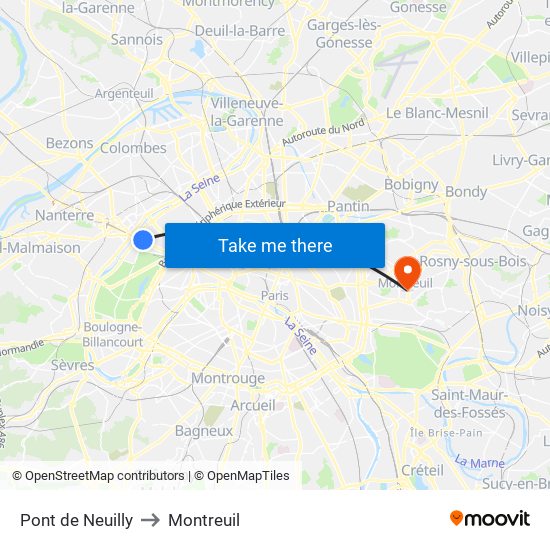 Pont de Neuilly to Montreuil map