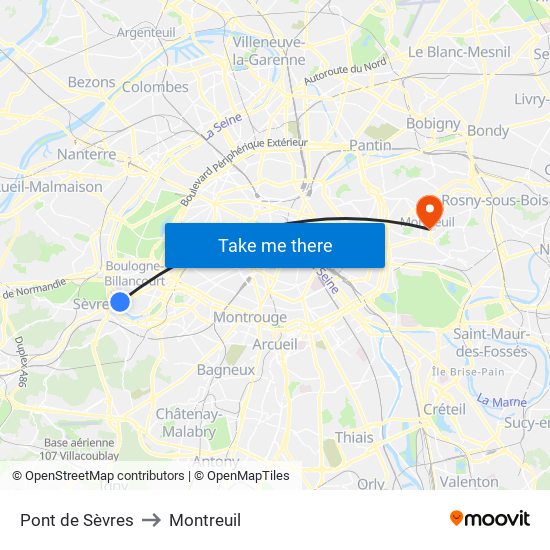 Pont de Sèvres to Montreuil map