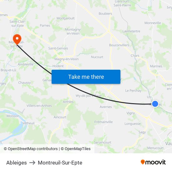 Ableiges to Montreuil-Sur-Epte map