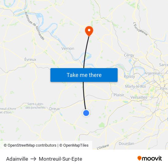 Adainville to Montreuil-Sur-Epte map