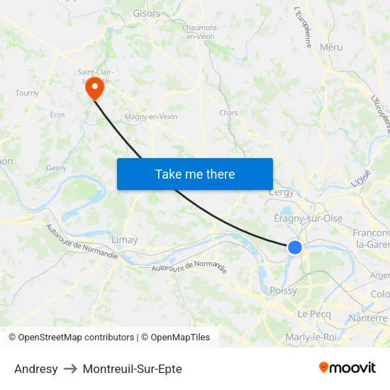 Andresy to Montreuil-Sur-Epte map