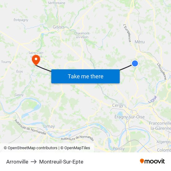 Arronville to Montreuil-Sur-Epte map