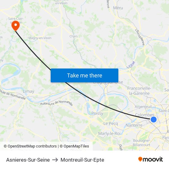 Asnieres-Sur-Seine to Montreuil-Sur-Epte map