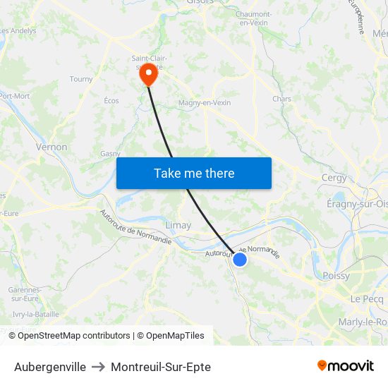 Aubergenville to Montreuil-Sur-Epte map