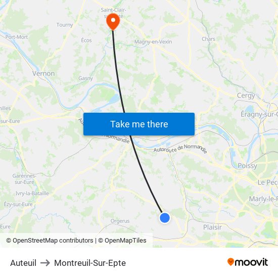 Auteuil to Montreuil-Sur-Epte map