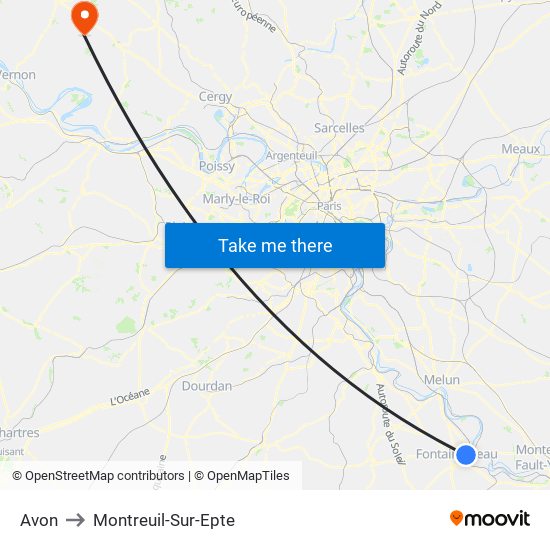 Avon to Montreuil-Sur-Epte map