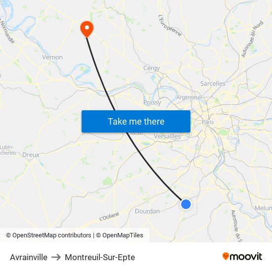 Avrainville to Montreuil-Sur-Epte map