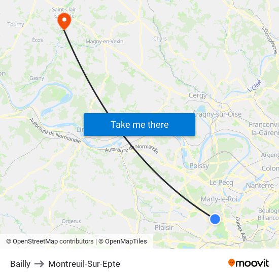 Bailly to Montreuil-Sur-Epte map
