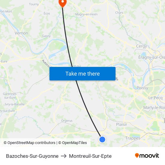 Bazoches-Sur-Guyonne to Montreuil-Sur-Epte map