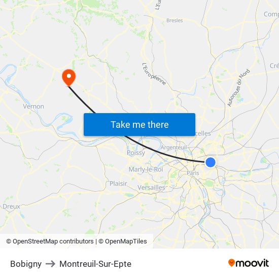 Bobigny to Montreuil-Sur-Epte map