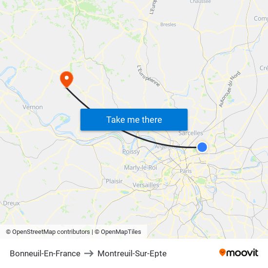 Bonneuil-En-France to Montreuil-Sur-Epte map