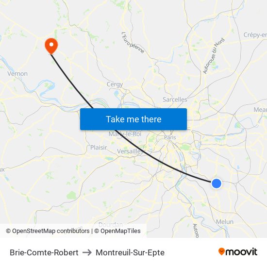 Brie-Comte-Robert to Montreuil-Sur-Epte map
