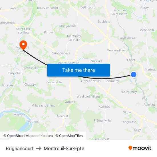 Brignancourt to Montreuil-Sur-Epte map