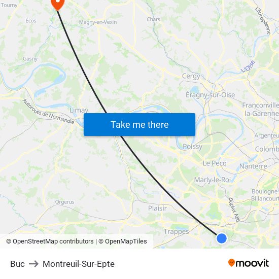 Buc to Montreuil-Sur-Epte map