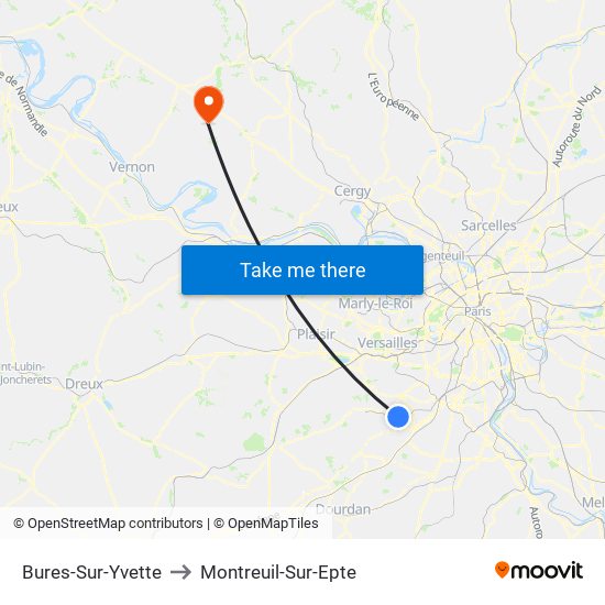 Bures-Sur-Yvette to Montreuil-Sur-Epte map