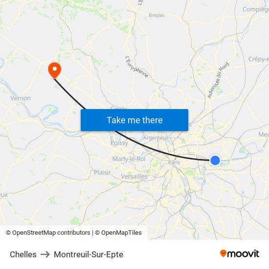 Chelles to Montreuil-Sur-Epte map