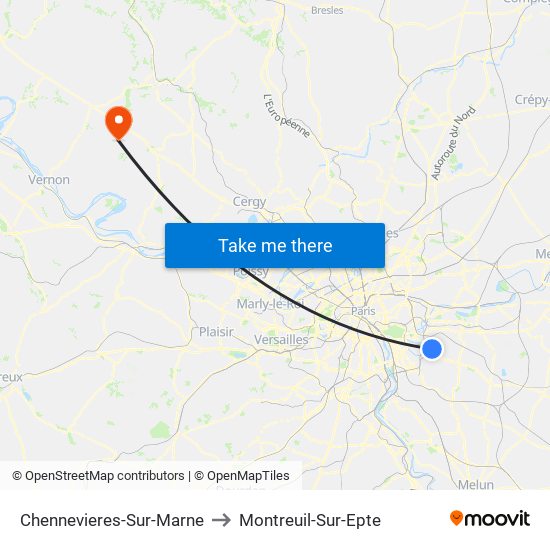 Chennevieres-Sur-Marne to Montreuil-Sur-Epte map