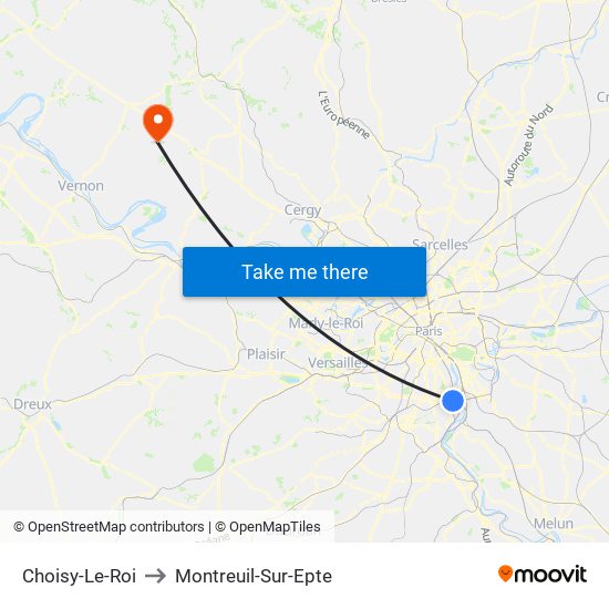 Choisy-Le-Roi to Montreuil-Sur-Epte map