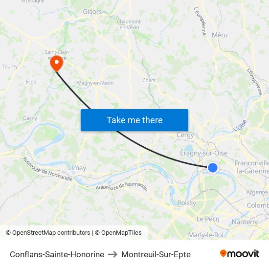 Conflans-Sainte-Honorine to Montreuil-Sur-Epte map