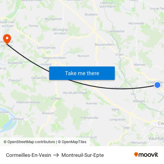 Cormeilles-En-Vexin to Montreuil-Sur-Epte map