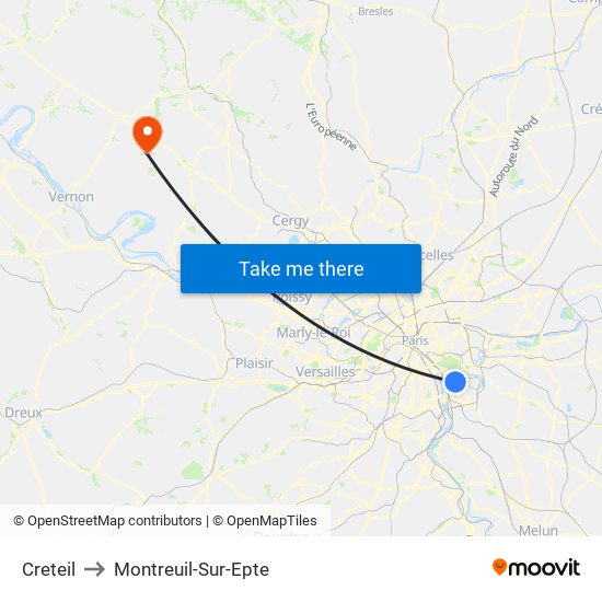 Creteil to Montreuil-Sur-Epte map