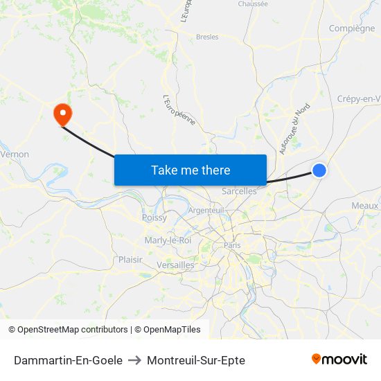 Dammartin-En-Goele to Montreuil-Sur-Epte map