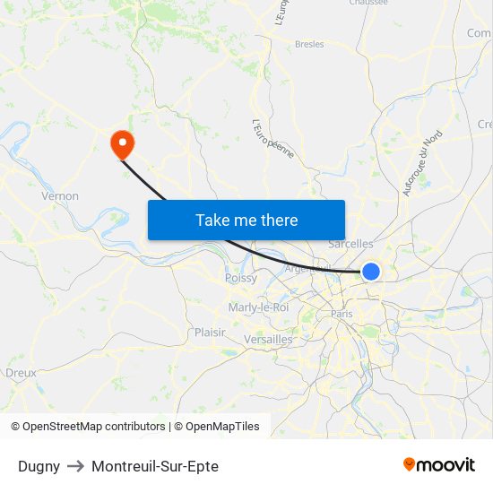 Dugny to Montreuil-Sur-Epte map