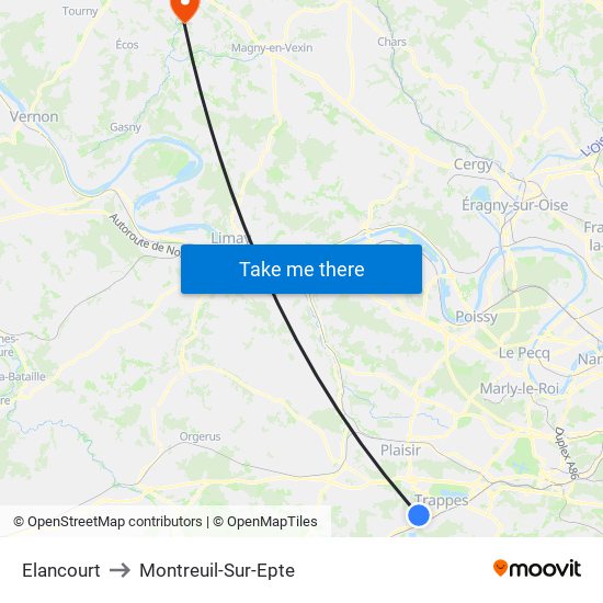 Elancourt to Montreuil-Sur-Epte map