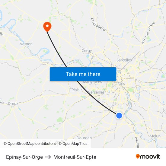 Epinay-Sur-Orge to Montreuil-Sur-Epte map
