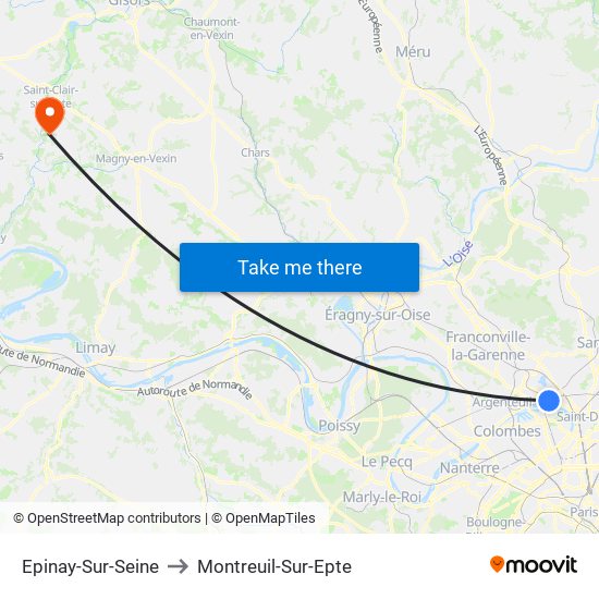 Epinay-Sur-Seine to Montreuil-Sur-Epte map