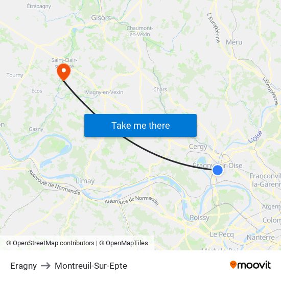 Eragny to Montreuil-Sur-Epte map