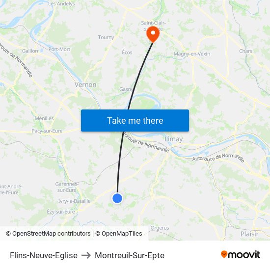 Flins-Neuve-Eglise to Montreuil-Sur-Epte map