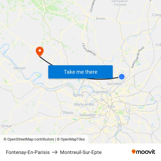Fontenay-En-Parisis to Montreuil-Sur-Epte map