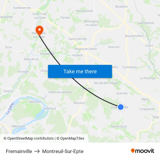 Fremainville to Montreuil-Sur-Epte map