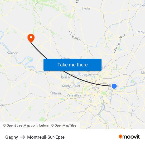 Gagny to Montreuil-Sur-Epte map