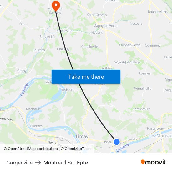 Gargenville to Montreuil-Sur-Epte map