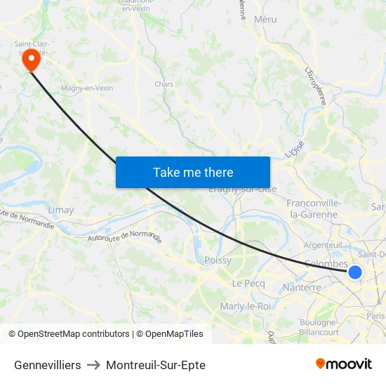 Gennevilliers to Montreuil-Sur-Epte map