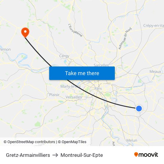 Gretz-Armainvilliers to Montreuil-Sur-Epte map