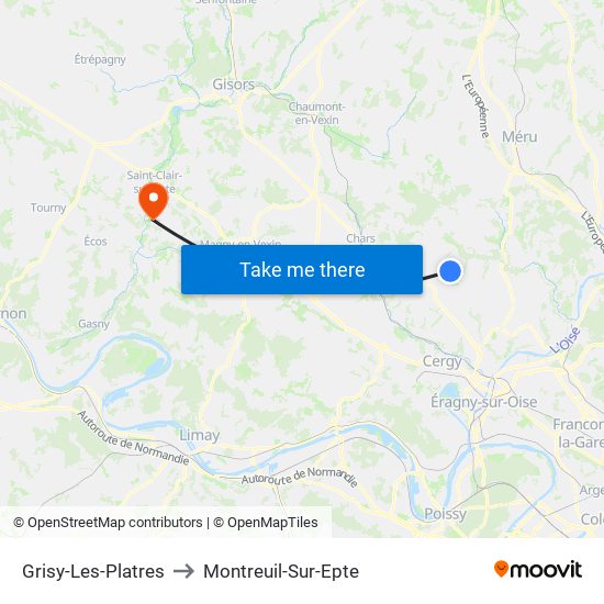 Grisy-Les-Platres to Montreuil-Sur-Epte map