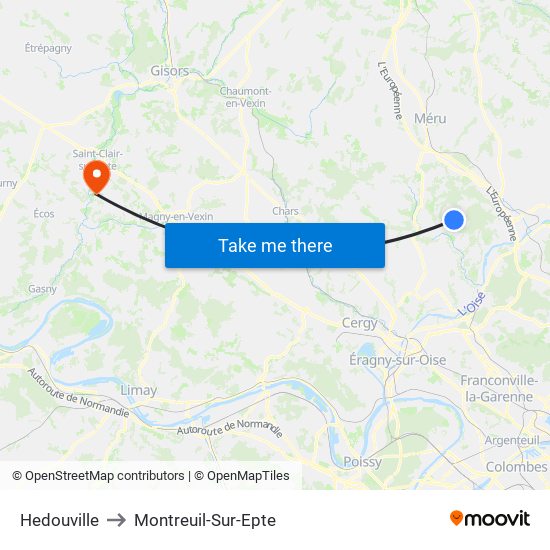 Hedouville to Montreuil-Sur-Epte map