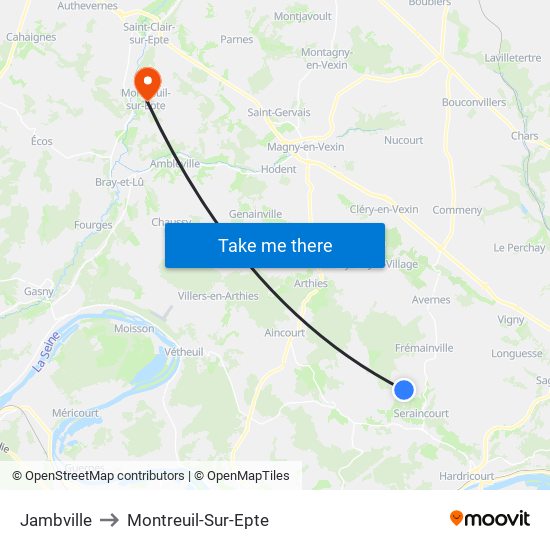 Jambville to Montreuil-Sur-Epte map