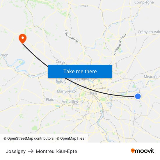 Jossigny to Montreuil-Sur-Epte map
