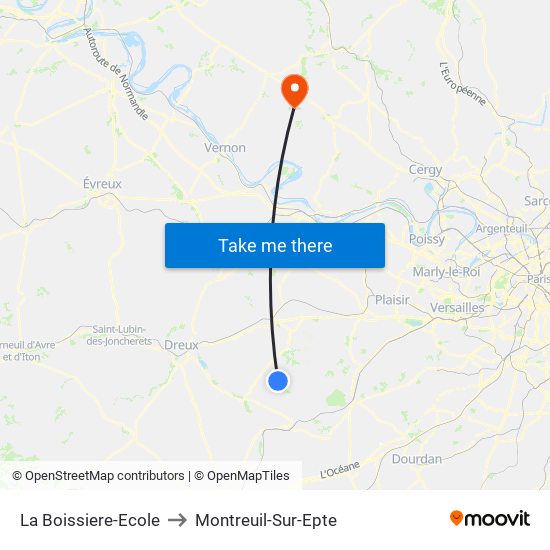 La Boissiere-Ecole to Montreuil-Sur-Epte map