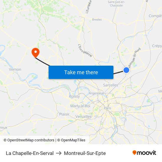 La Chapelle-En-Serval to Montreuil-Sur-Epte map