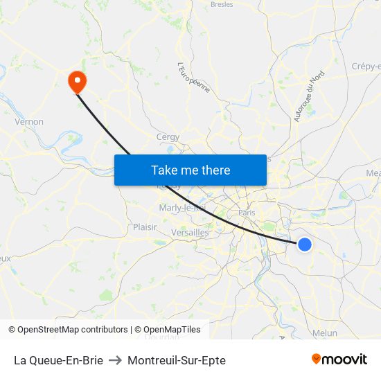 La Queue-En-Brie to Montreuil-Sur-Epte map