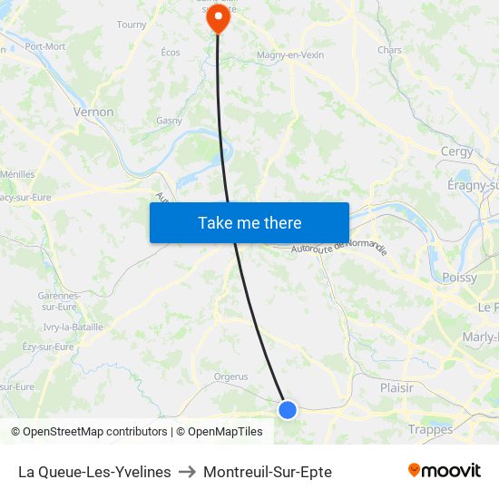 La Queue-Les-Yvelines to Montreuil-Sur-Epte map