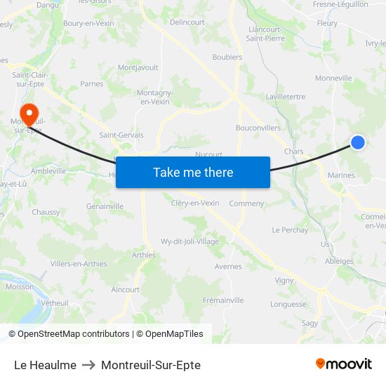 Le Heaulme to Montreuil-Sur-Epte map