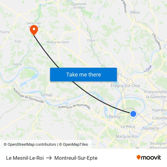 Le Mesnil-Le-Roi to Montreuil-Sur-Epte map