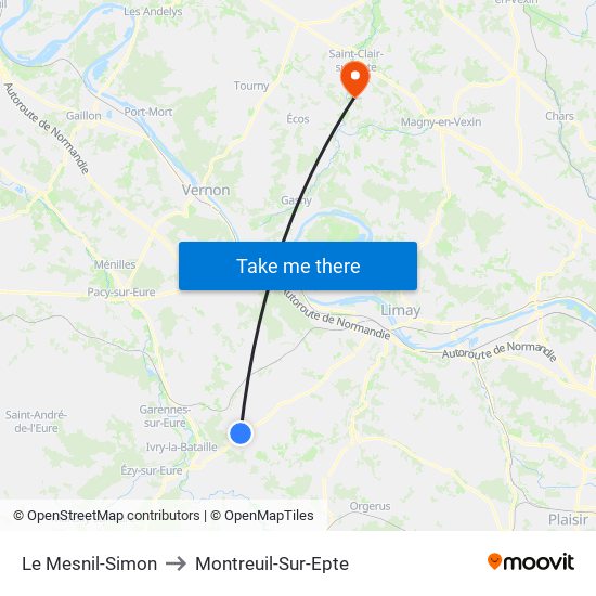 Le Mesnil-Simon to Montreuil-Sur-Epte map